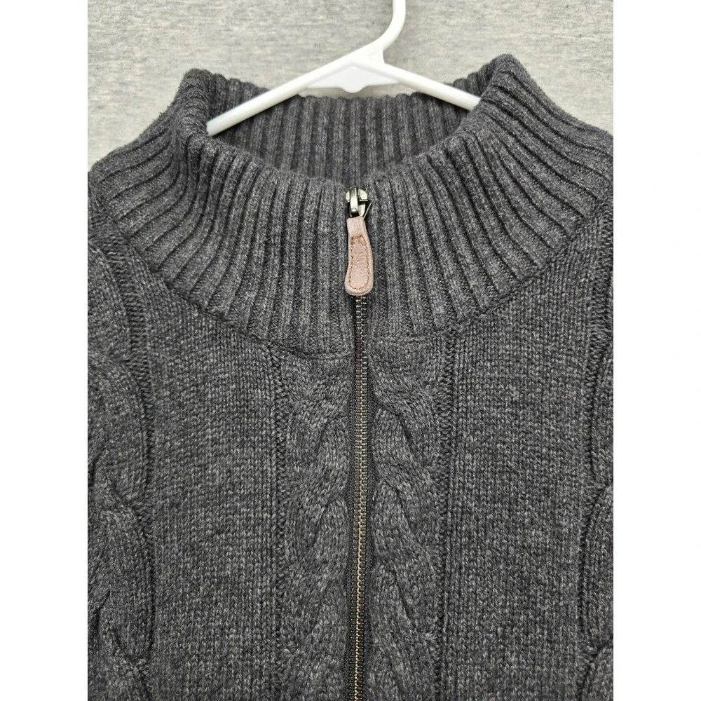 Marled Reunited Clothing Gray Cable Knit Full Zip Sweater Mock Neck XL Unisex